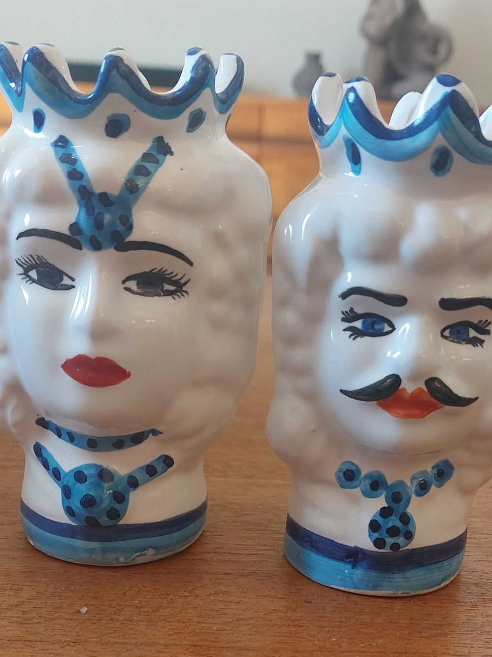 Sicillian Moor Heads, Hand-Painted White Ceramic King & Queen